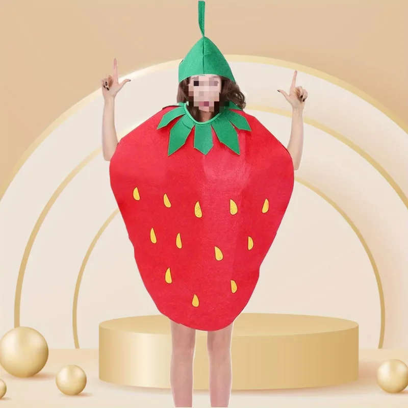 Aardbei kostuum met groene bladeren en hoofddeksel voor carnaval - Image 6