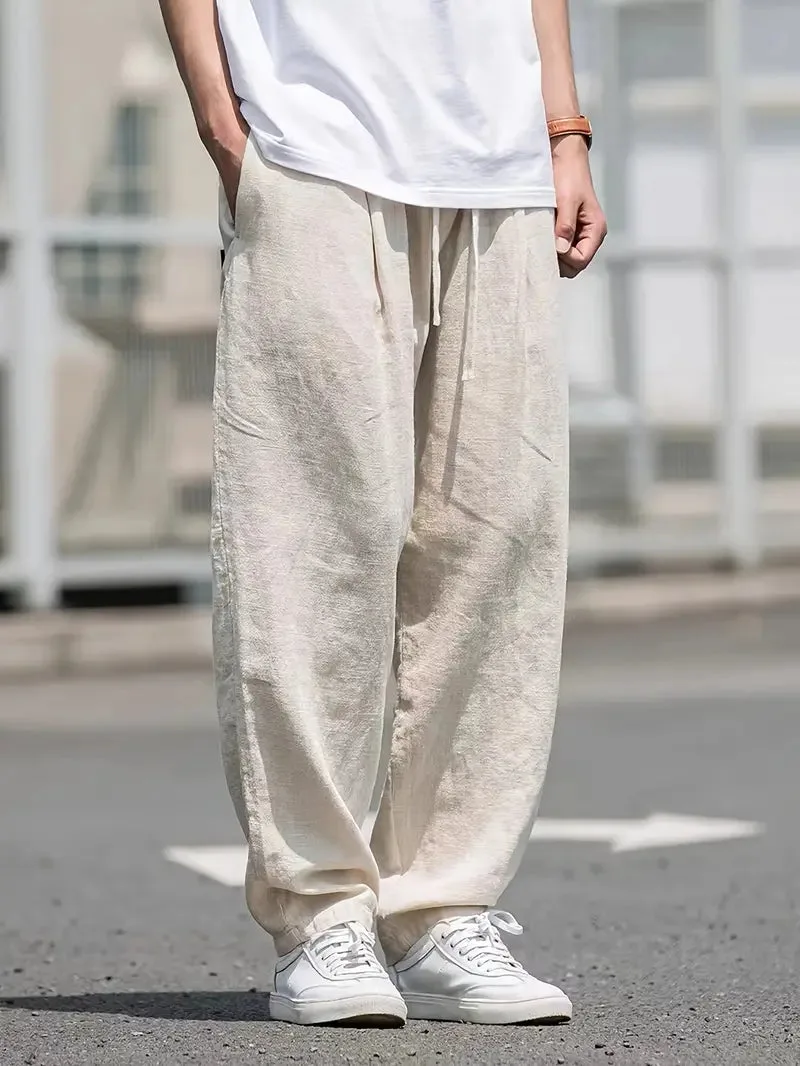 Baggy linnen broek met elastische tailleband