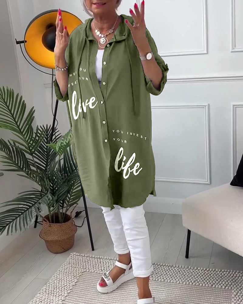 Blouse met capuchon en knopen met letterprint - Image 7