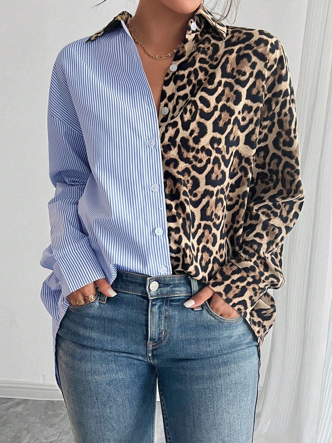 Blouse met colorblock ontwerp en lange mouwen - Image 2