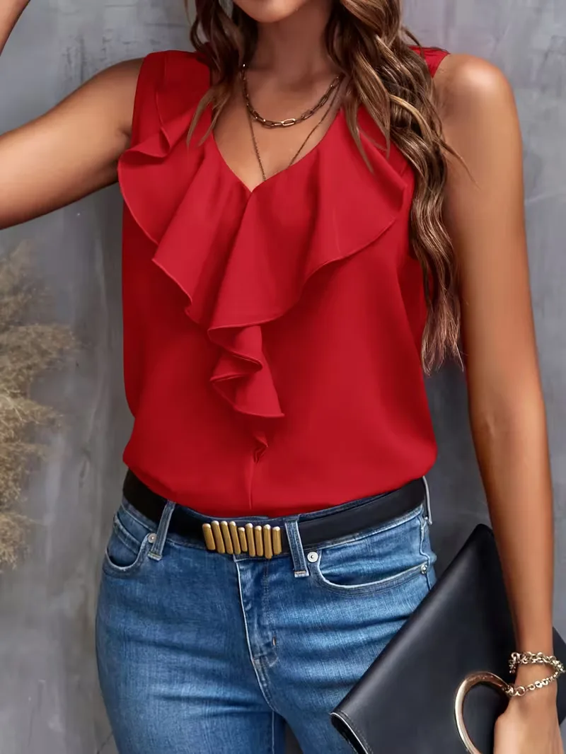 blouse met V-hals en ruffles - Image 8