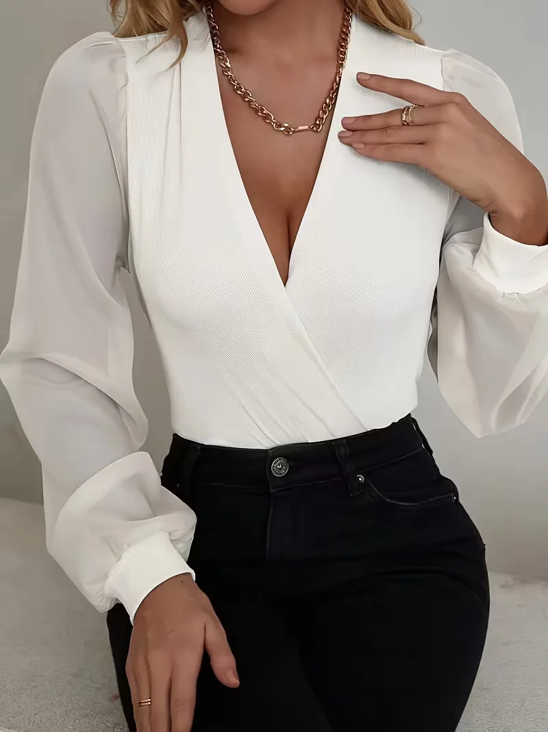 Bodysuit met V-hals en lange mouwen - Image 5