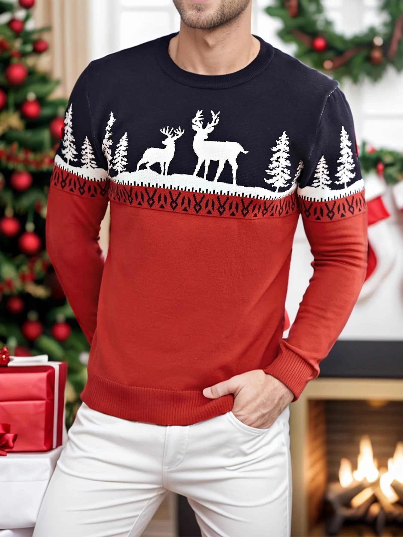 Bram | Feestelijke herentrui met kerst- en rendierprint - Image 10