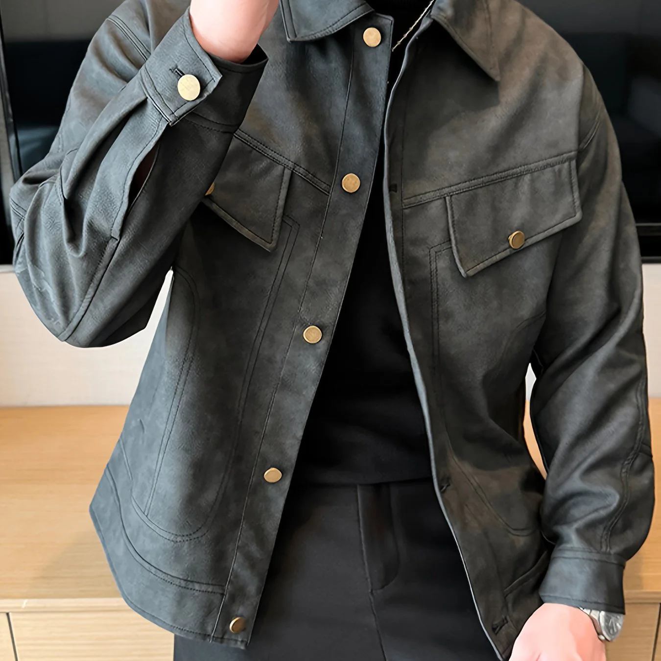 Bram | Trendy kunstlederen herenjas in casual biker stijl - Image 11