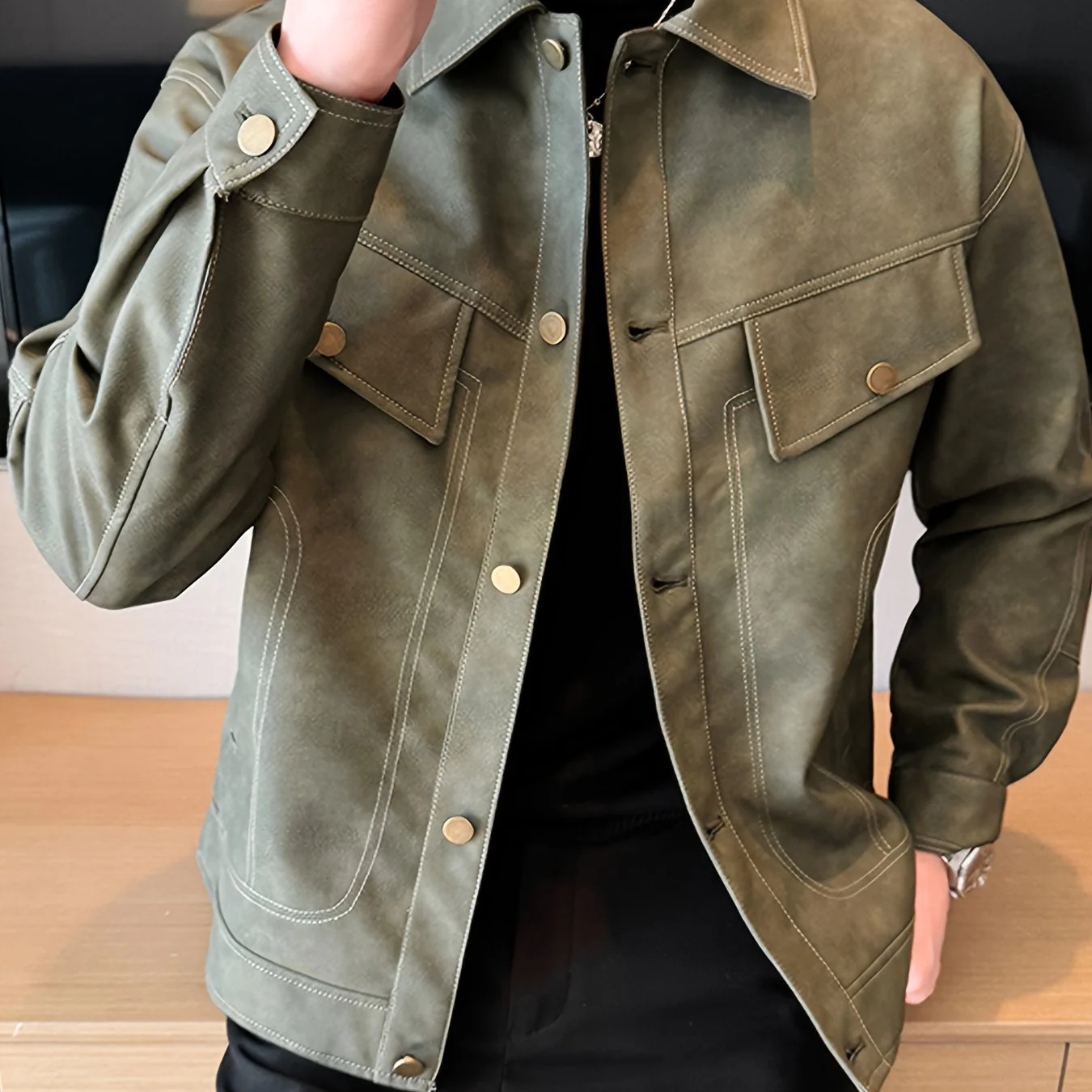 Bram | Trendy kunstlederen herenjas in casual biker stijl - Image 13
