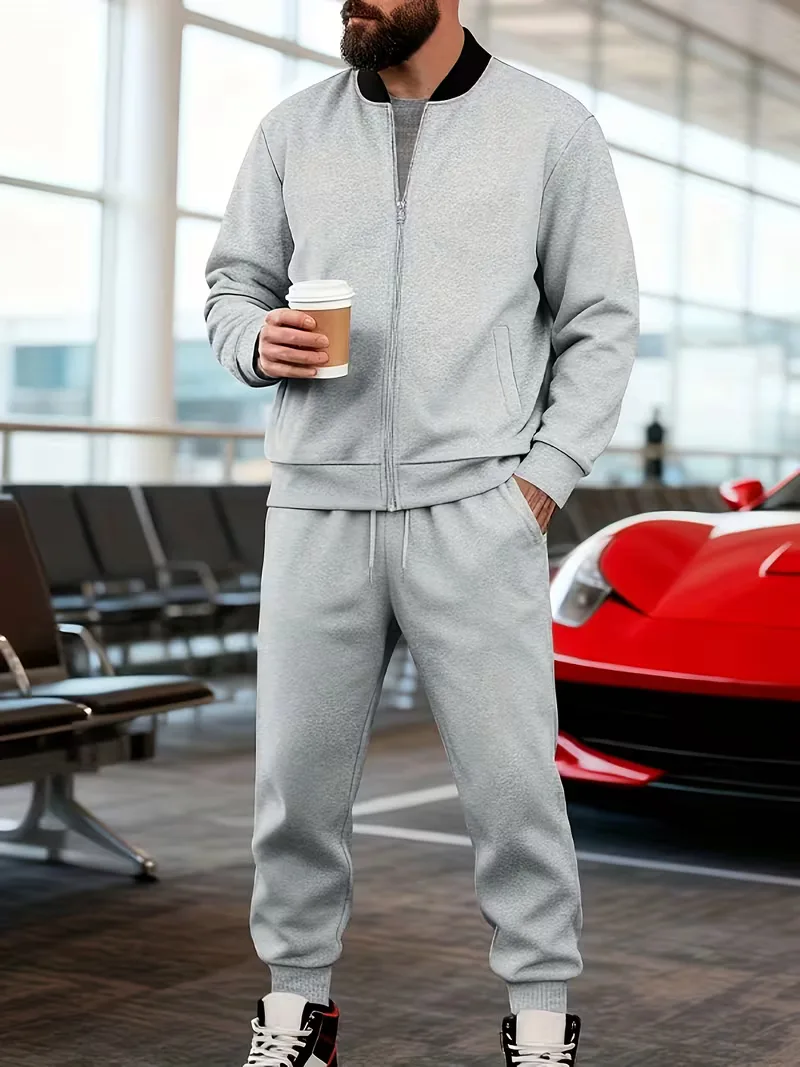 Casual heren set - jas met rits en ronde hals en broek - Image 16