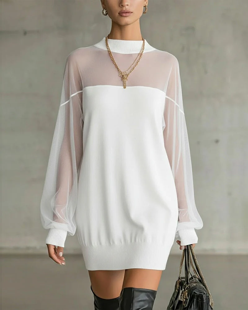 Casual patchwork jurk met lantaarnmouwen - Image 4