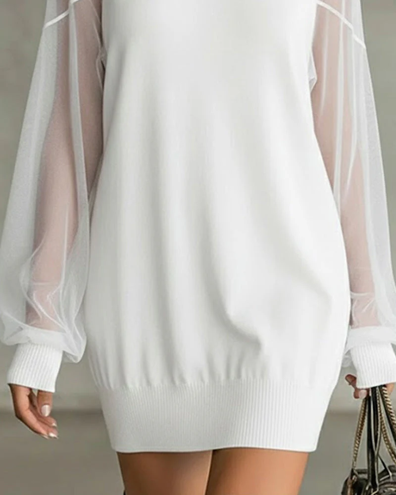 Casual patchwork jurk met lantaarnmouwen - Image 6