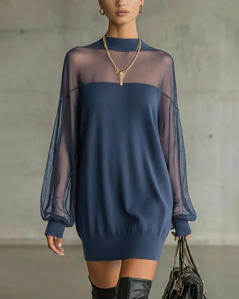 Casual patchwork jurk met lantaarnmouwen - Image 7