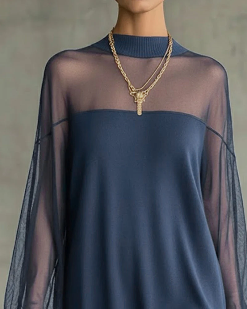 Casual patchwork jurk met lantaarnmouwen - Image 8