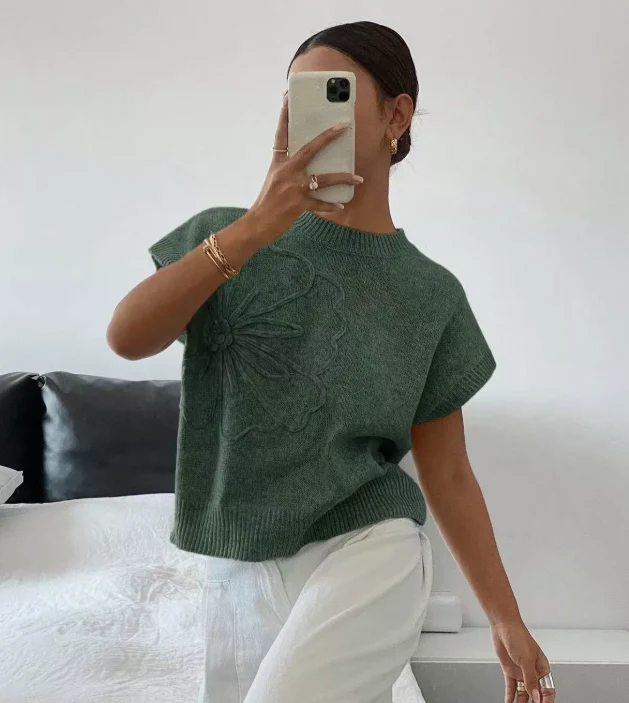 Casual trui met korte mouwen en ronde hals - Image 8