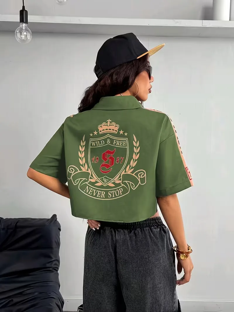 Cropped shirt met mandarin collar - Image 2