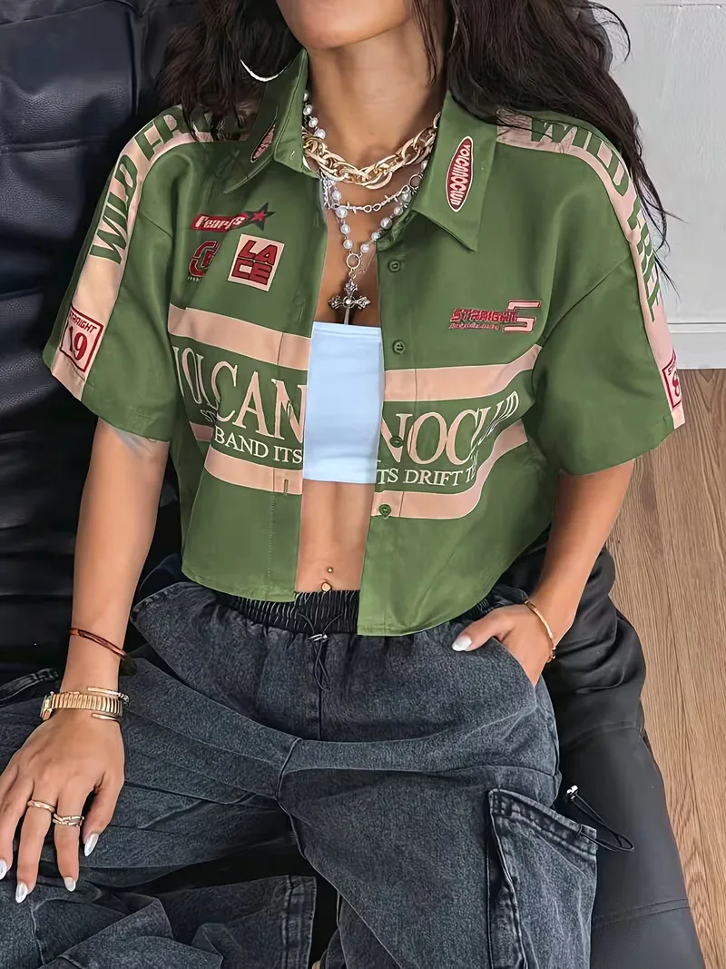 Cropped shirt met mandarin collar - Image 3