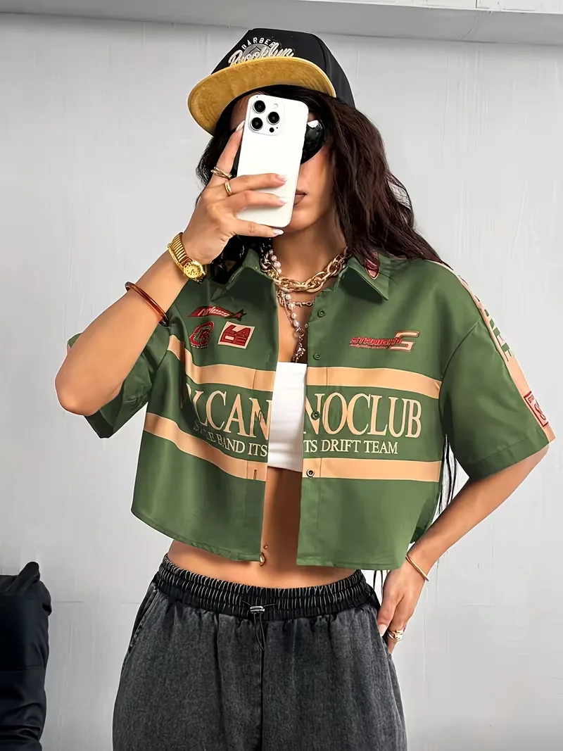 Cropped shirt met mandarin collar - Image 4
