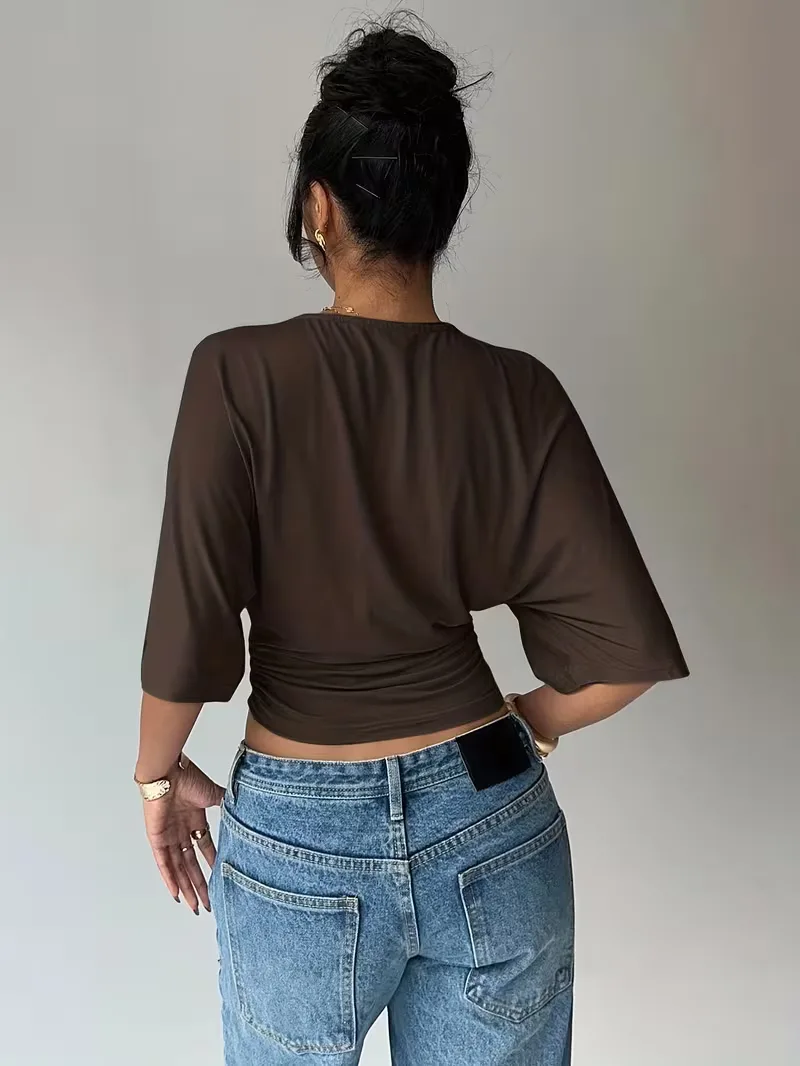 Cropped T-shirt met ruched taille - Image 3