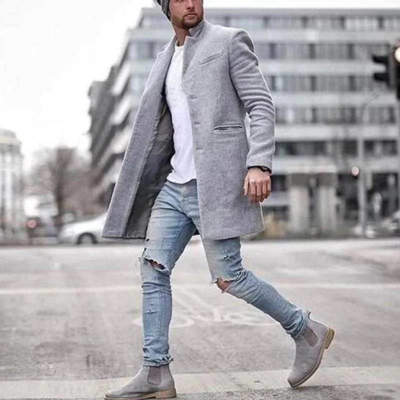 Daan | Lange wollen herenjas in effen kleur - Image 3