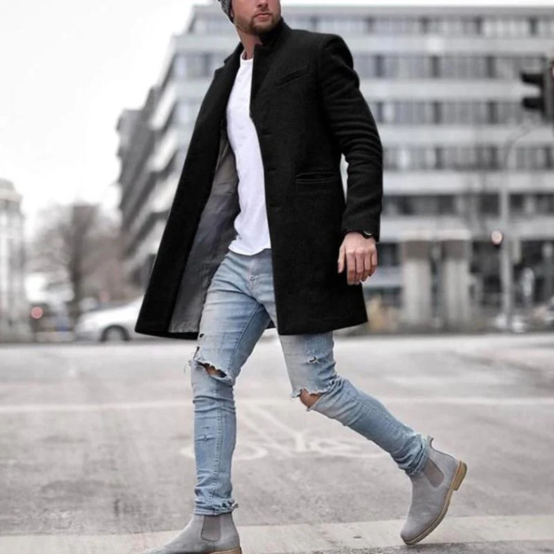Daan | Lange wollen herenjas in effen kleur - Image 5