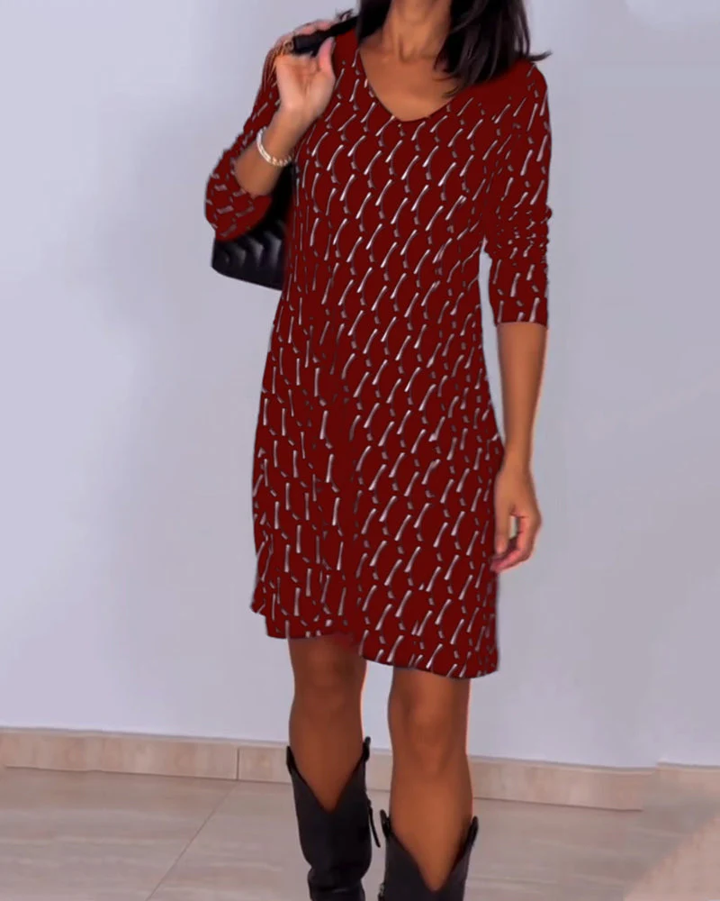 Diamond print v-hals jurk - Image 10