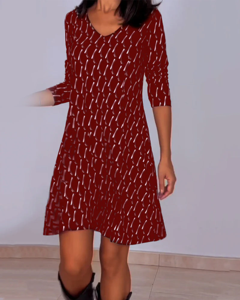 Diamond print v-hals jurk - Image 11