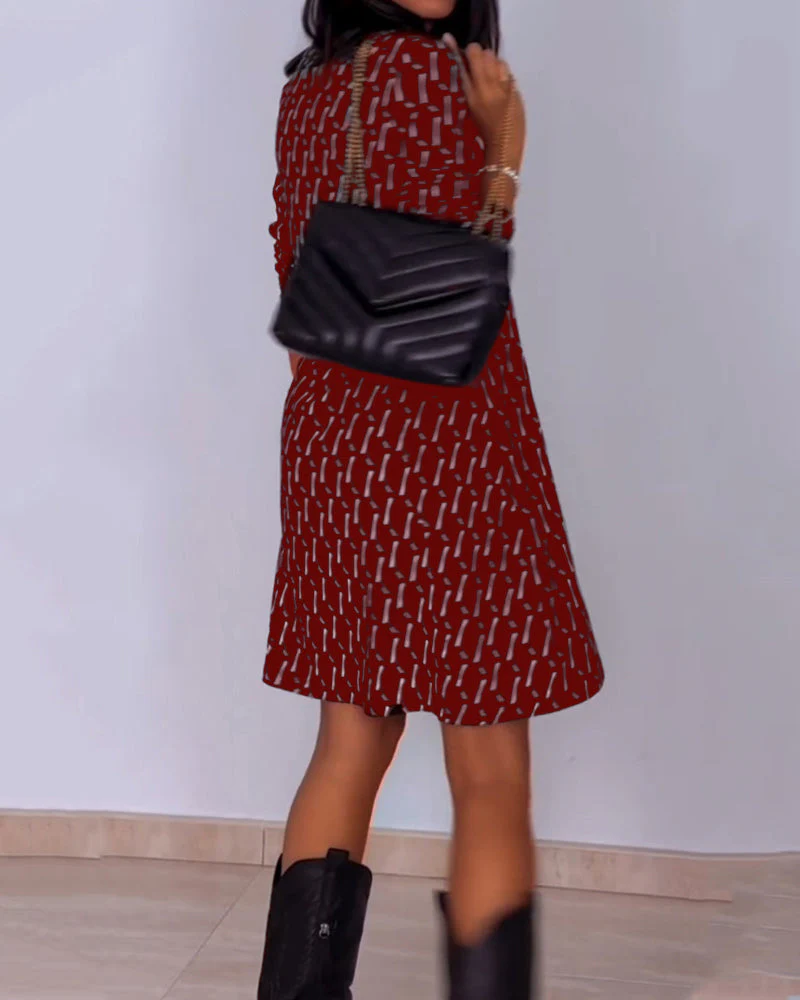 Diamond print v-hals jurk - Image 12