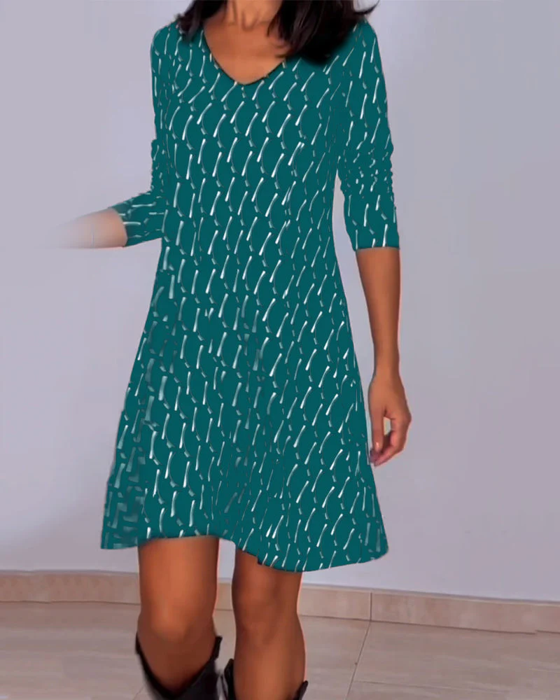 Diamond print v-hals jurk - Image 8