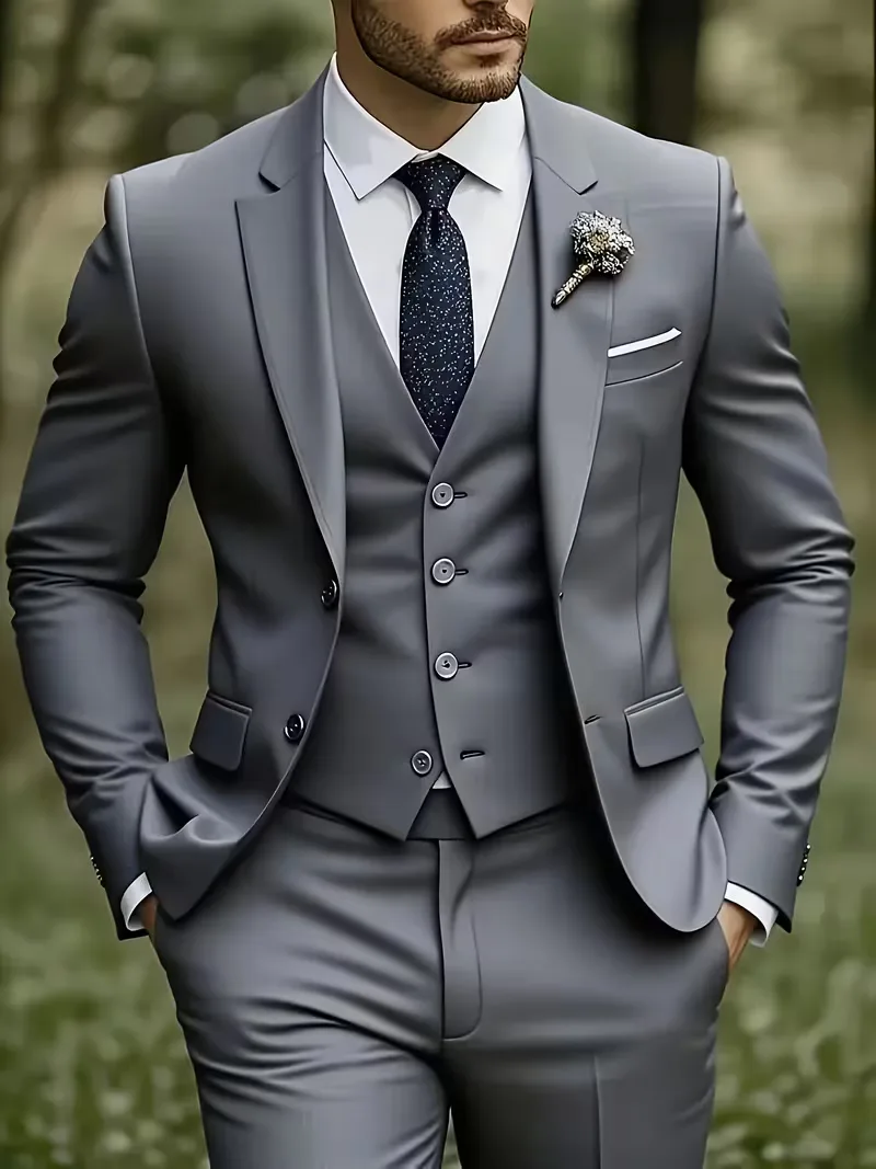Driedelig heren pak met slim fit en glanzende afwerking - Image 21