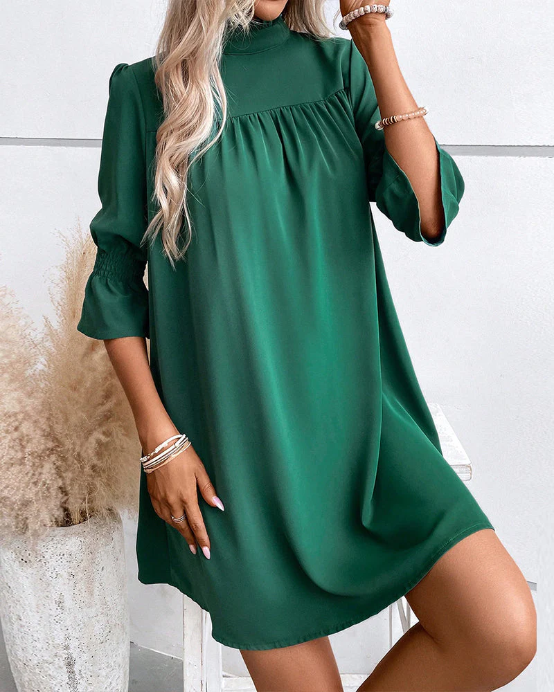 Elegante jurk met col in een effen kleur - Image 3