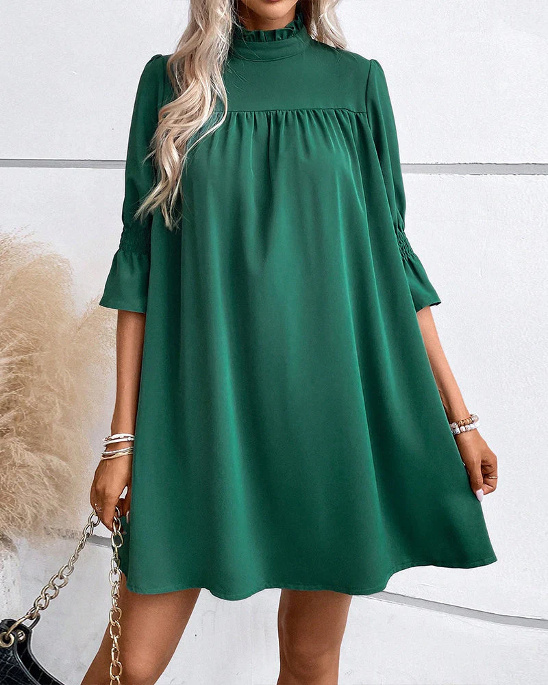 Elegante jurk met col in een effen kleur - Image 4