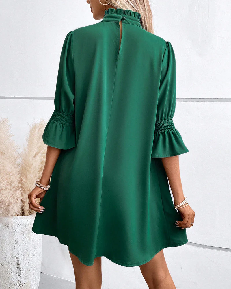 Elegante jurk met col in een effen kleur - Image 5