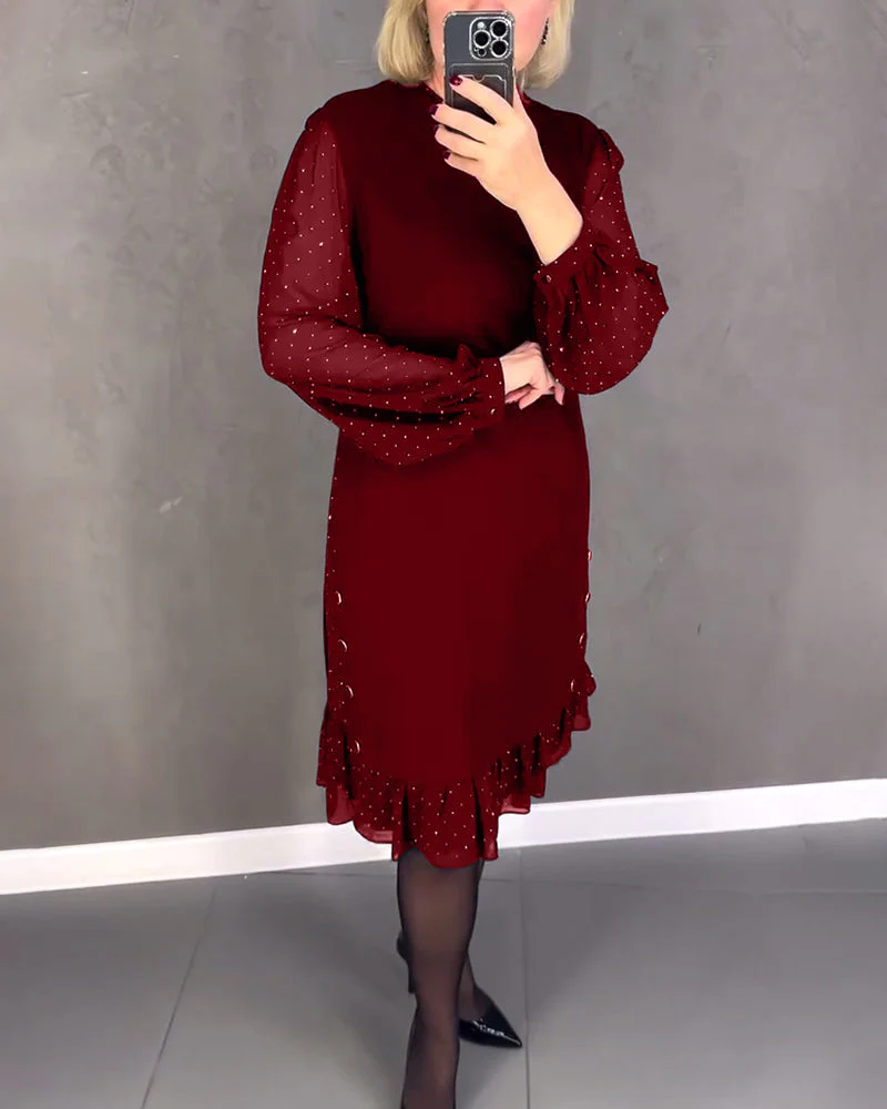 Langarmige elegante jurk met stippen - Image 11