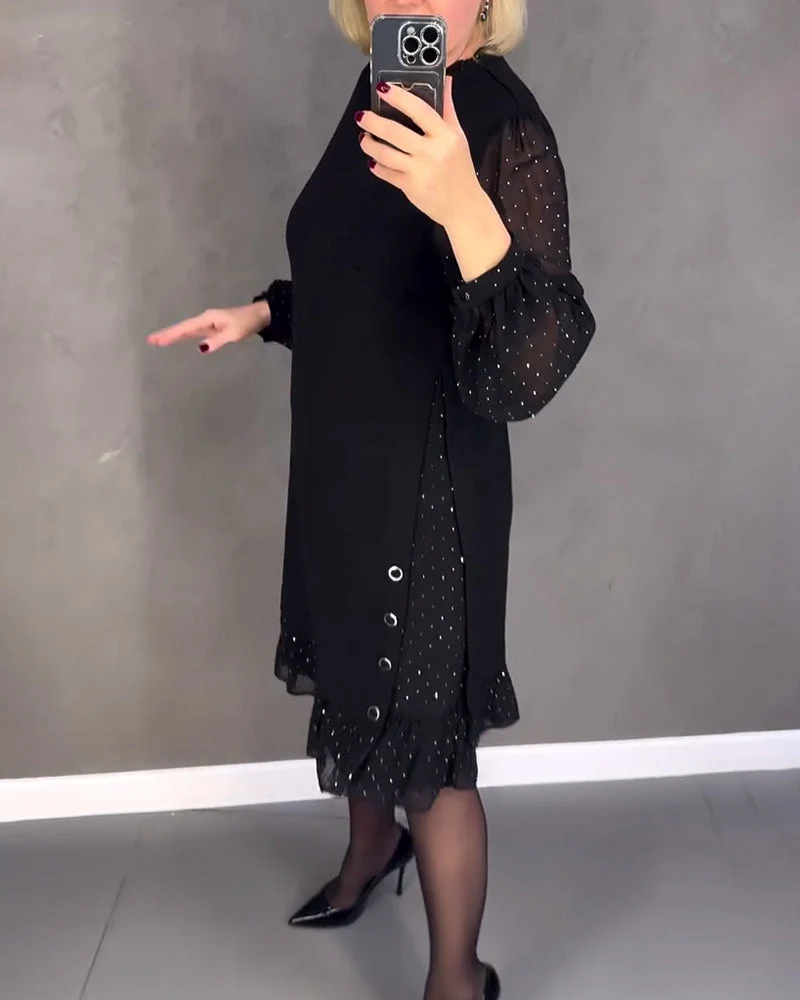 Langarmige elegante jurk met stippen - Image 2