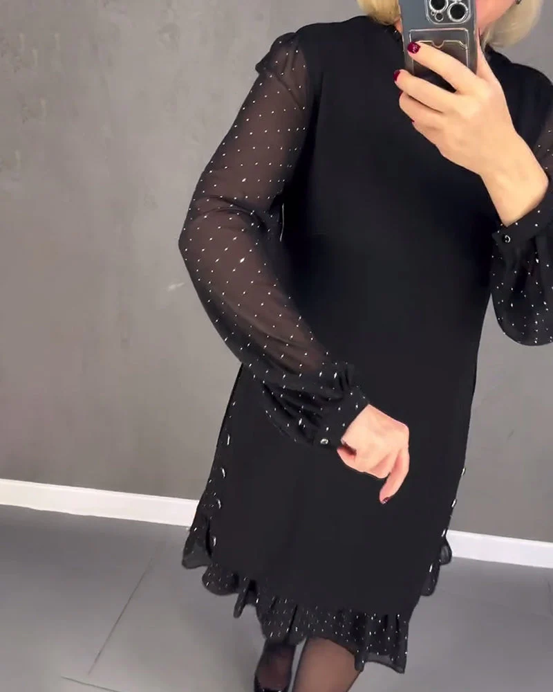 Langarmige elegante jurk met stippen - Image 4