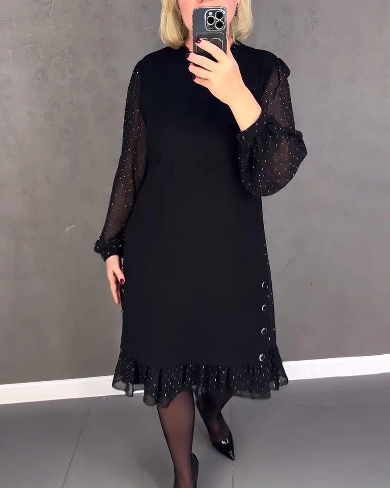 Langarmige elegante jurk met stippen - Image 7