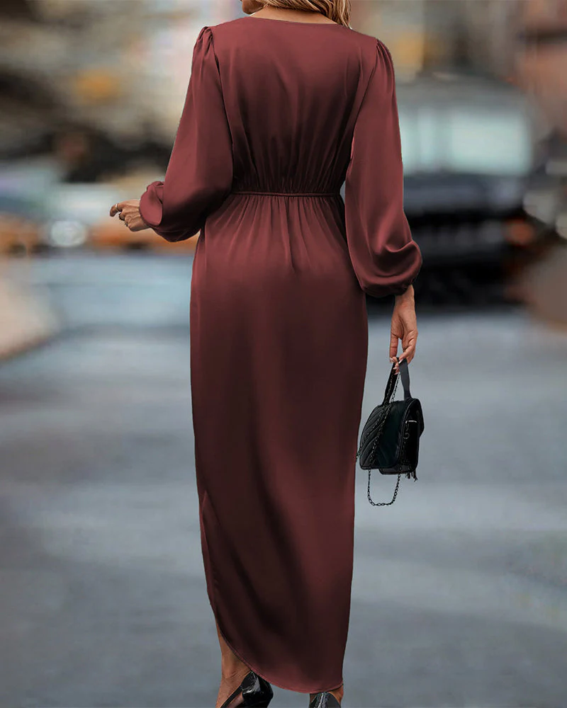 Kim | Elegante jurk met lantaarnmouwen en v-hals - Image 3
