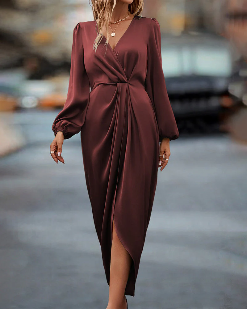 Kim | Elegante jurk met lantaarnmouwen en v-hals - Image 6