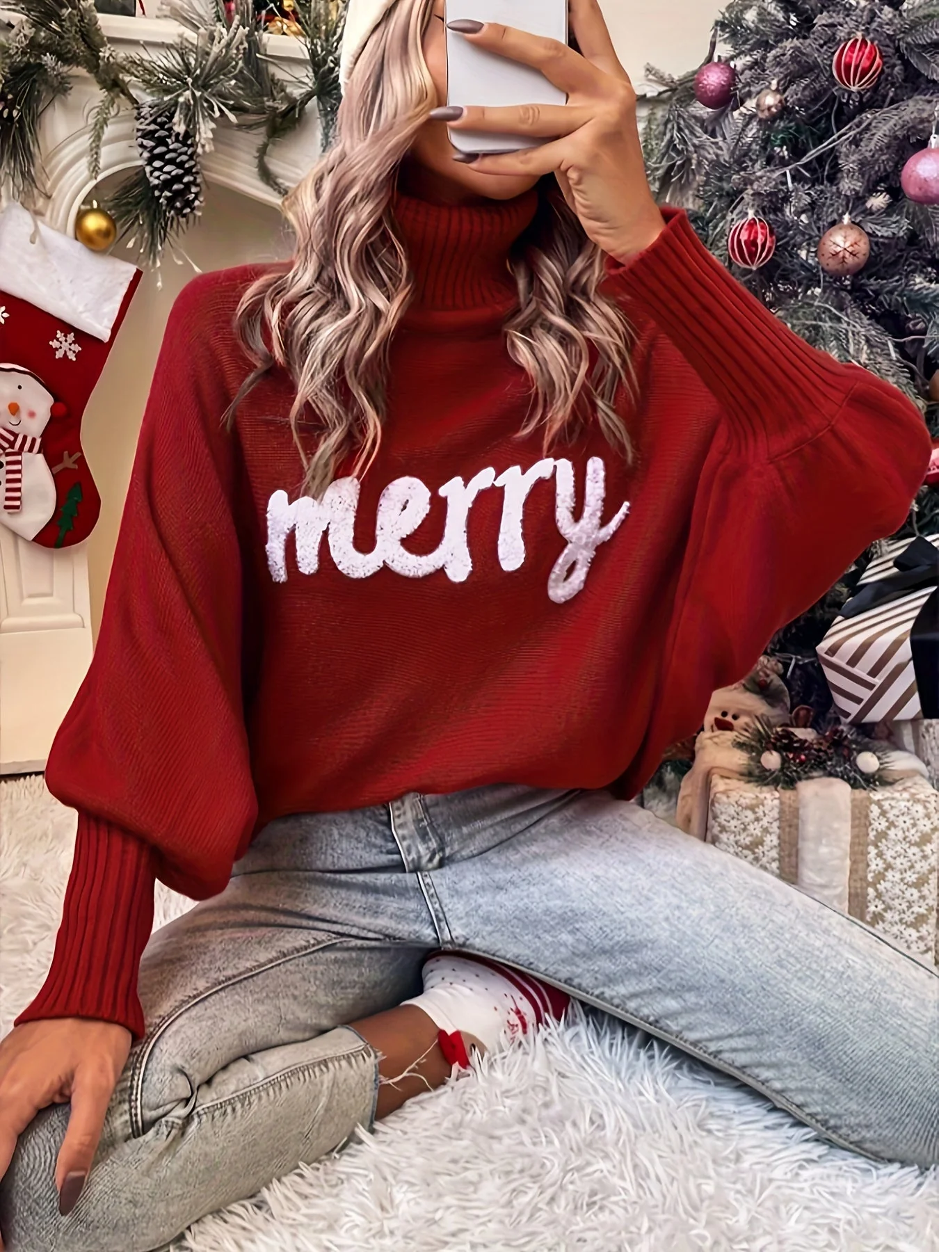 Elin | Vrolijke kersttruien met vleermuismouwen en elegante col voor dames - Image 4