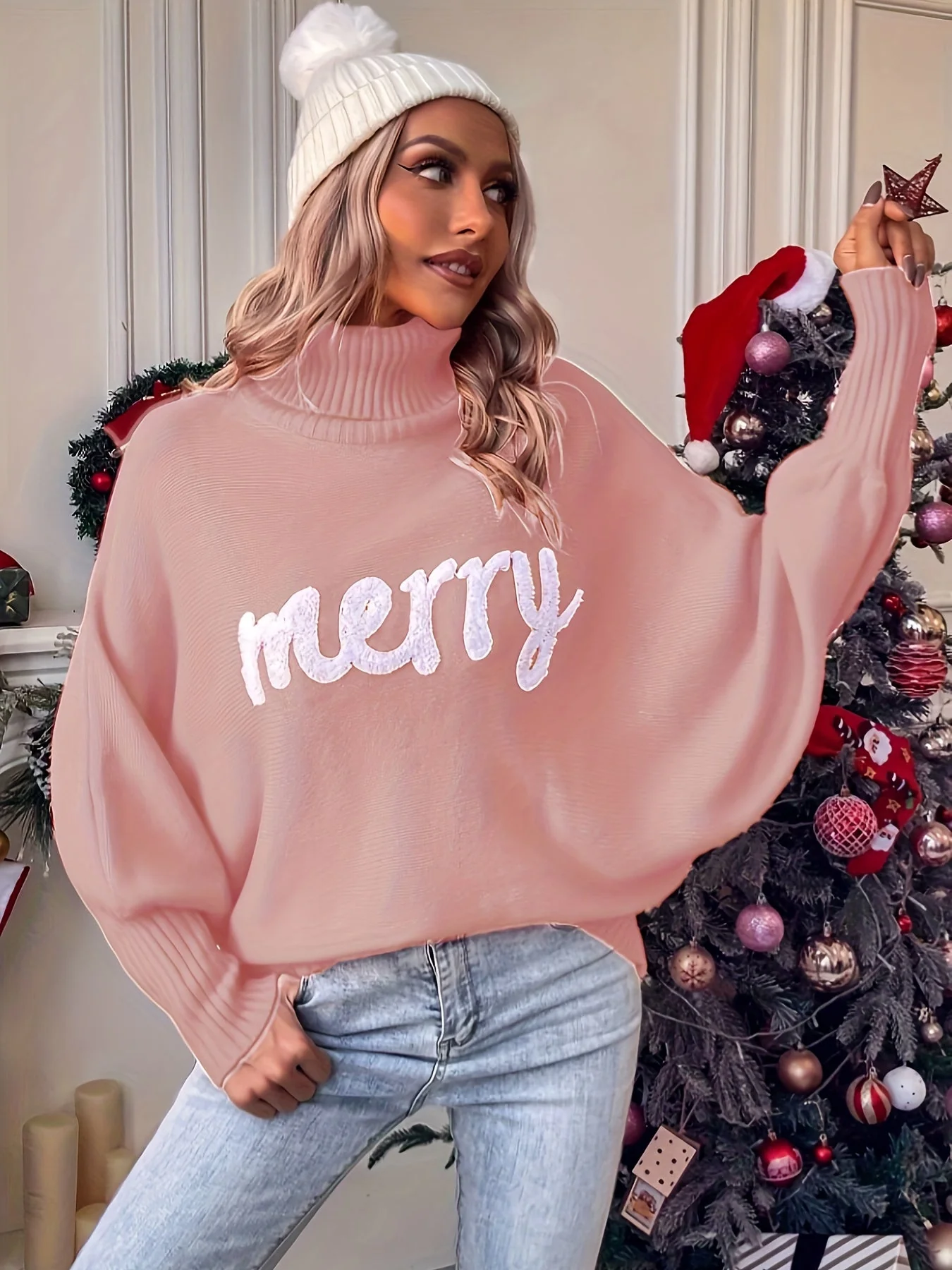 Elin | Vrolijke kersttruien met vleermuismouwen en elegante col voor dames - Image 9
