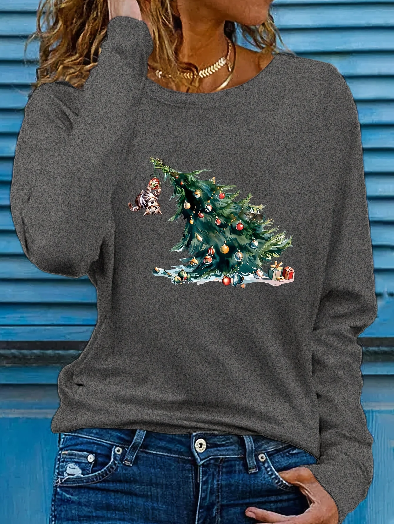 Elise | Feestelijk kerstboom print lange mouw t-shirt - Image 5