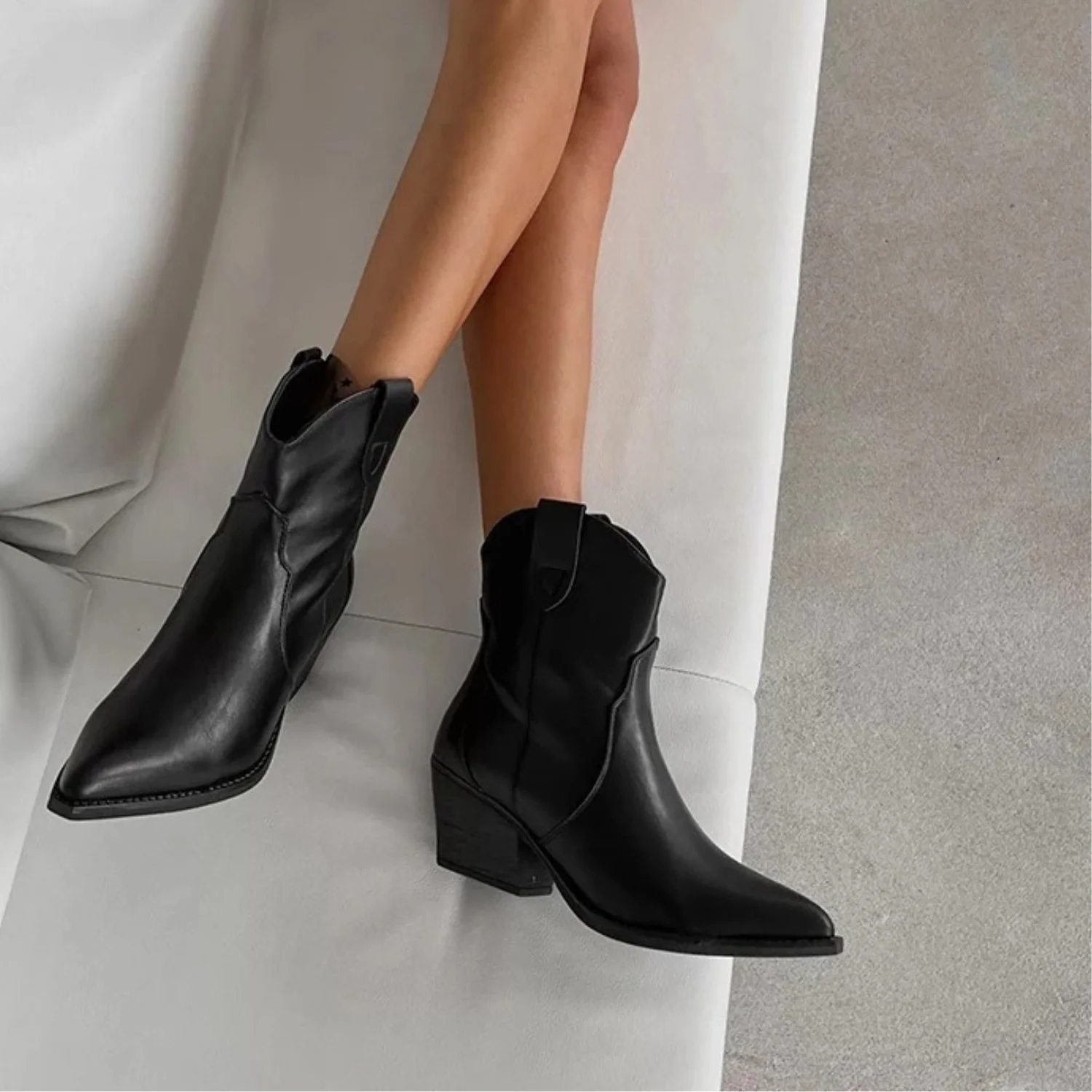Eveline | Zwarte waterdichte leren dames cowboylaarzen - Image 3