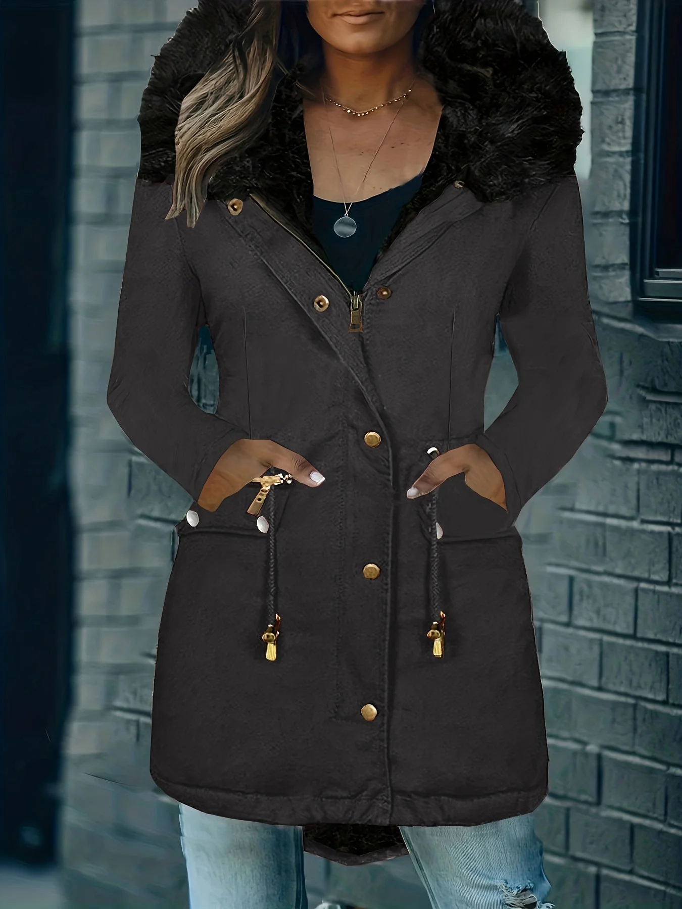 Feline | Casual hoodie parka met fuzzy trim - Image 9
