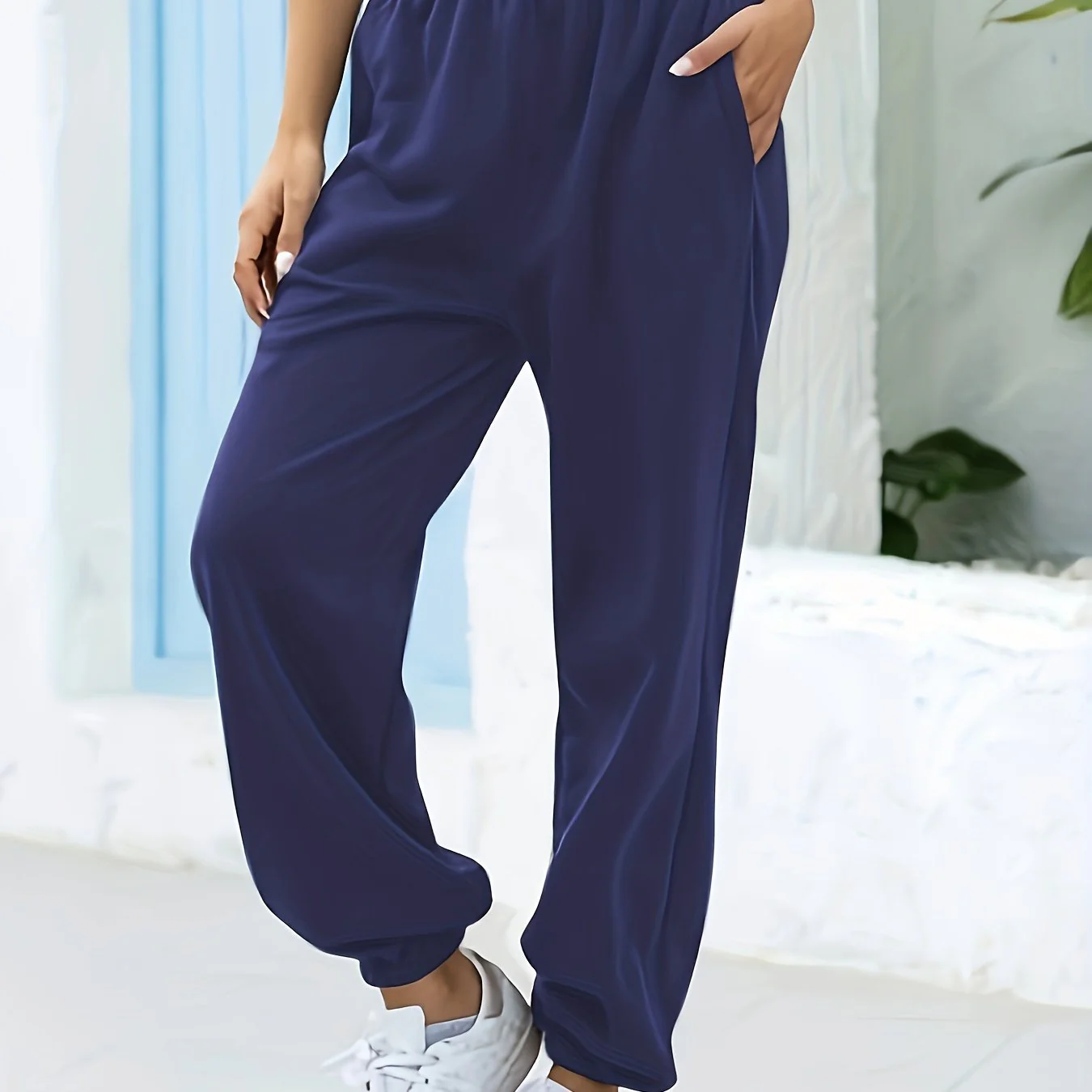 Femke | Effen elastische joggingbroek met hoge taille - Image 17
