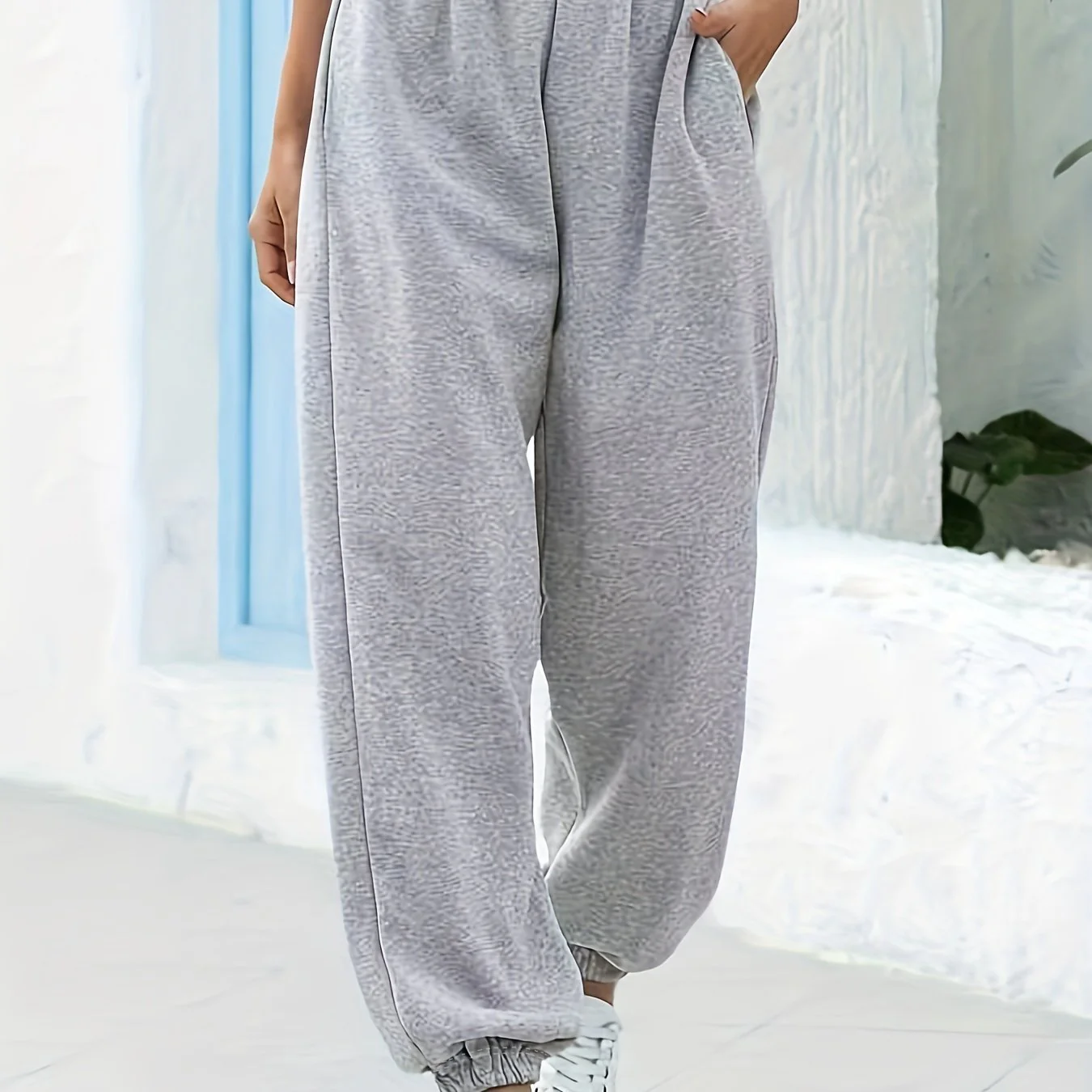 Femke | Effen elastische joggingbroek met hoge taille - Image 2