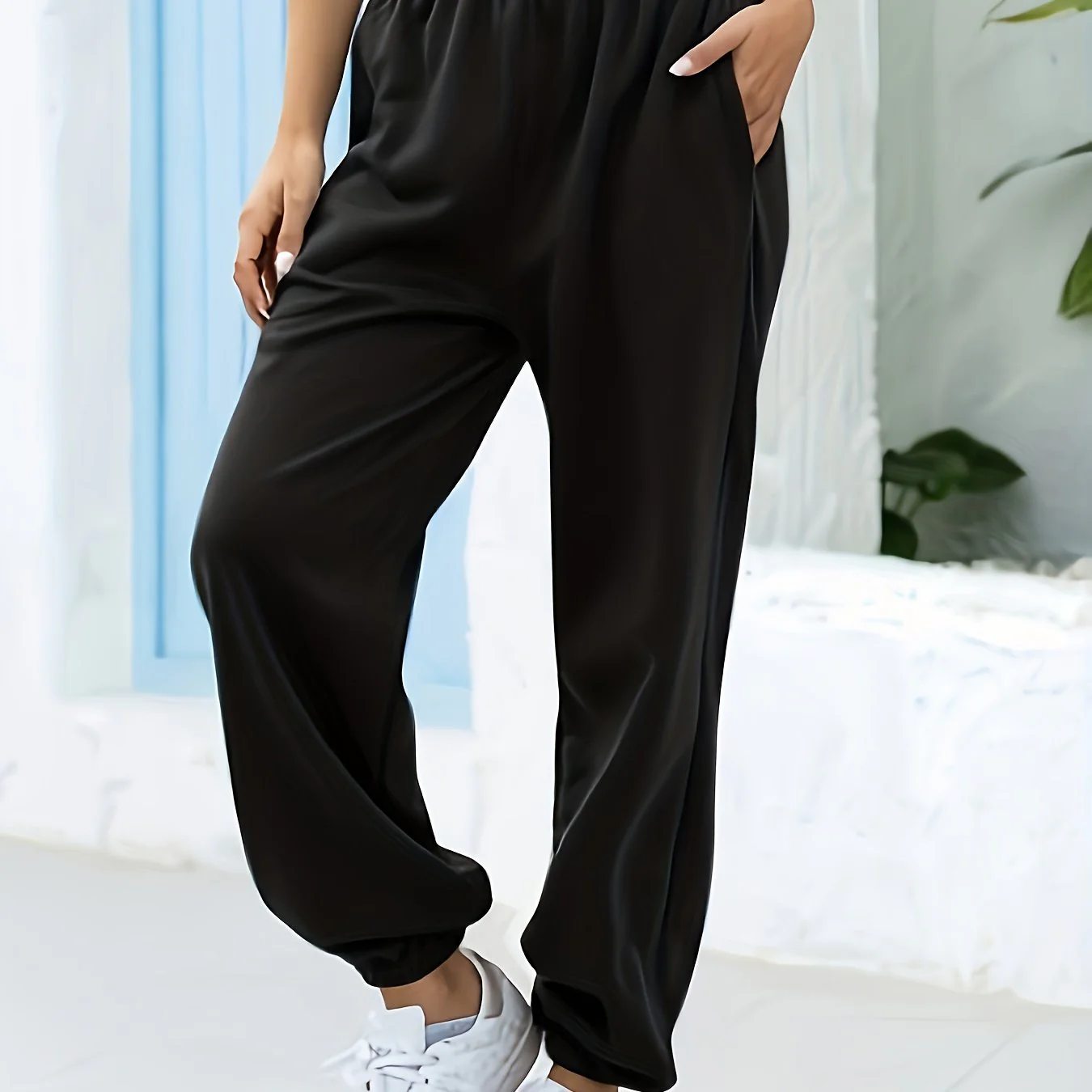Femke | Effen elastische joggingbroek met hoge taille - Image 5