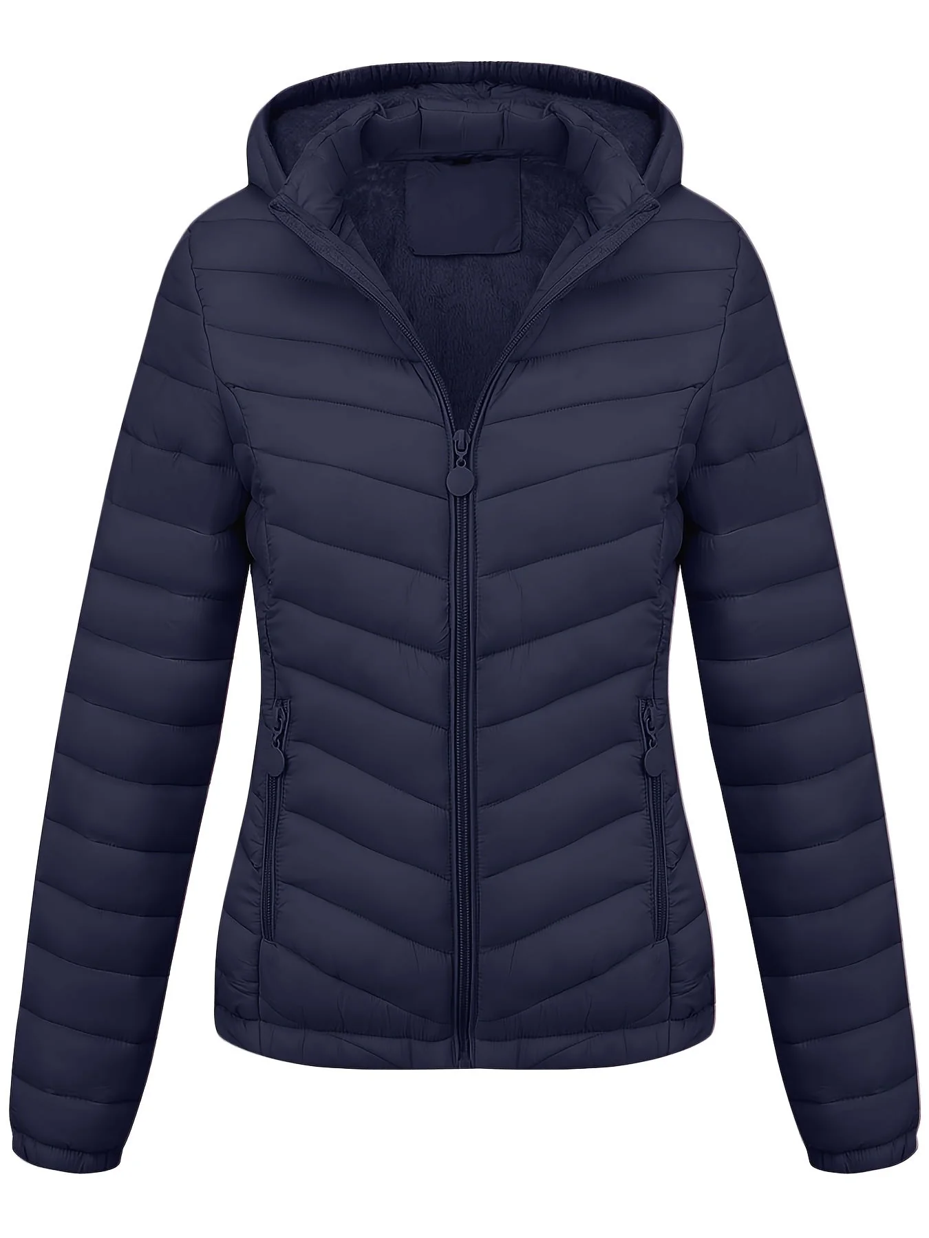 Fien | Geritste hoodie puffy jas met schuine zakken - Image 11