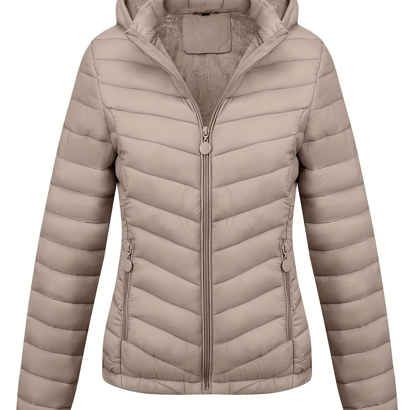 Fien | Geritste hoodie puffy jas met schuine zakken - Image 15