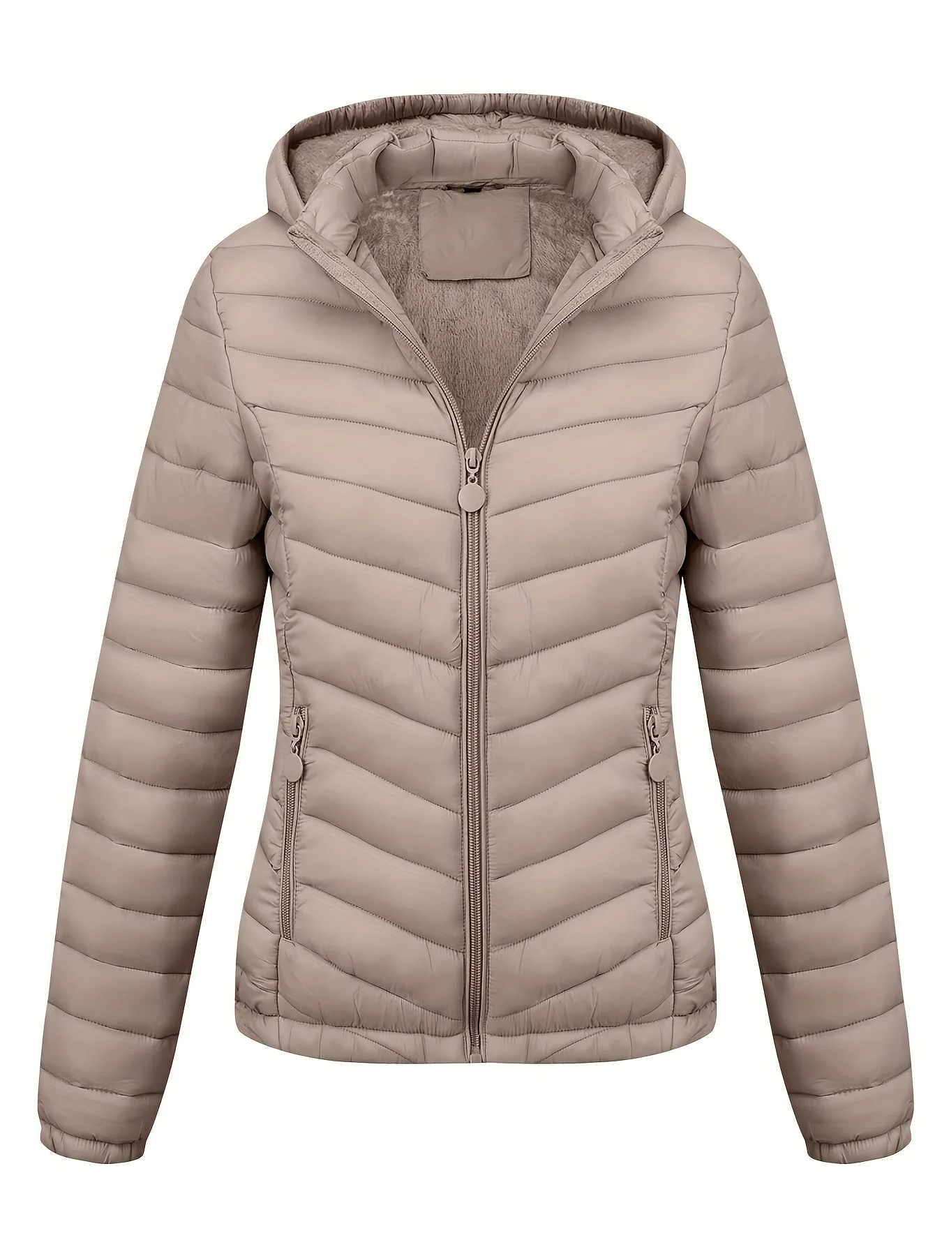 Fien | Geritste hoodie puffy jas met schuine zakken - Image 16