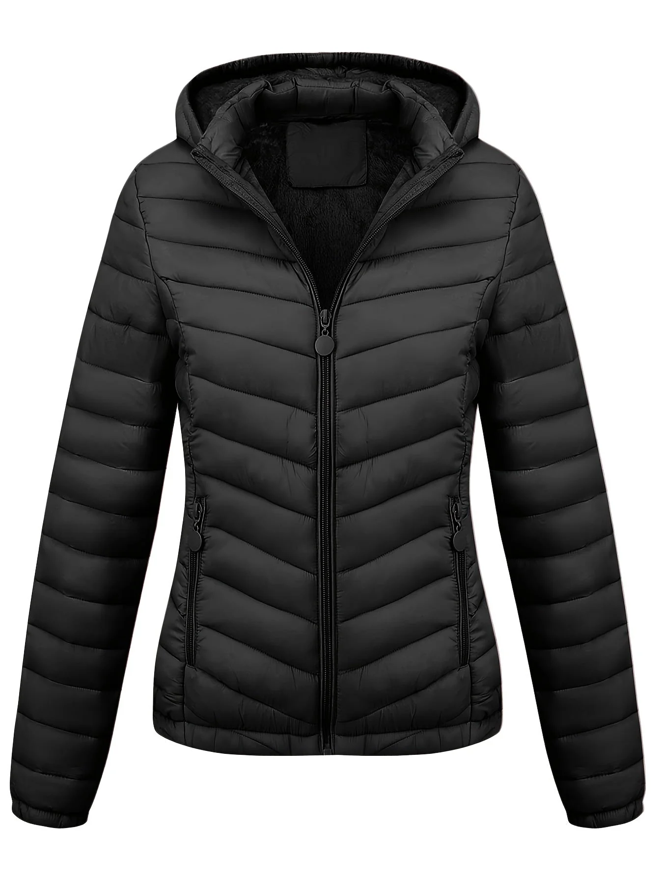 Fien | Geritste hoodie puffy jas met schuine zakken - Image 3