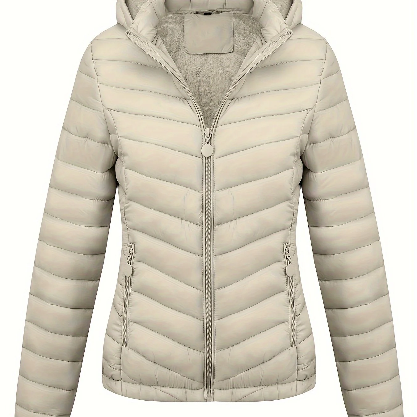 Fien | Geritste hoodie puffy jas met schuine zakken - Image 4