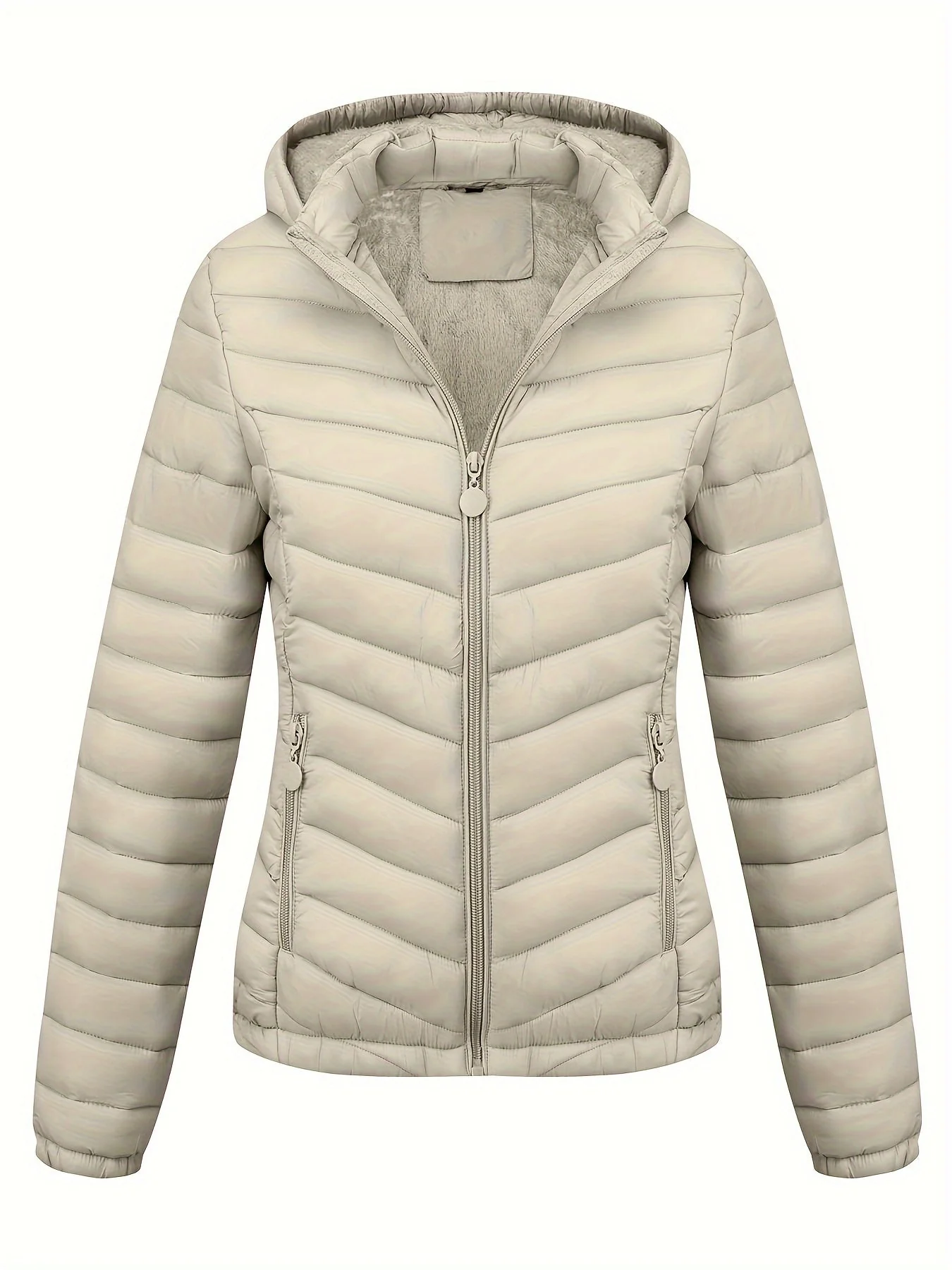 Fien | Geritste hoodie puffy jas met schuine zakken - Image 5