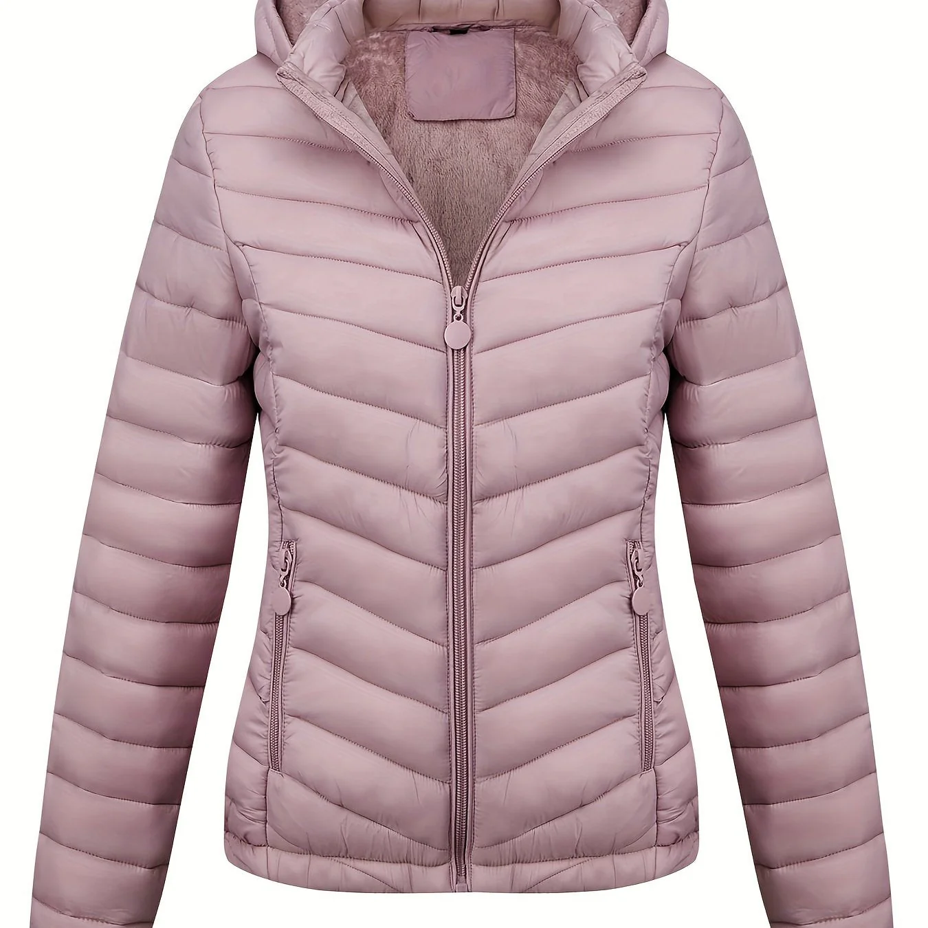 Fien | Geritste hoodie puffy jas met schuine zakken - Image 6